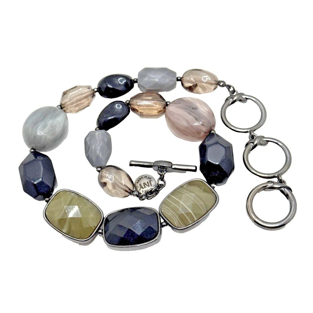 Jones New York JNY Chunky Bead Choker Necklace Olive Black Gray Statement 17-19"